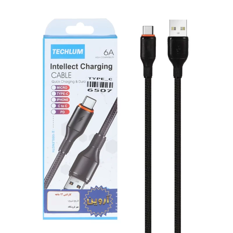 کابل شارژ فست Techlum Type-C مدل MA025 - مشکی (گارانتی شش ماهه آروین) - تصویر 2