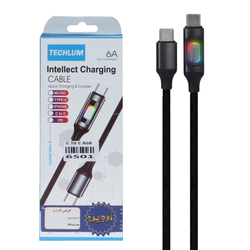 کابل شارژ فست Techlum Type-C To Type-C مدل MA033 - مشکی (گارانتی شش ماهه آروین) - تصویر 2