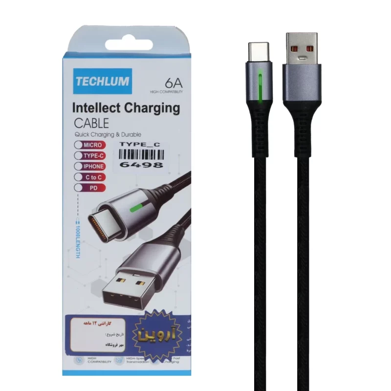 کابل شارژ فست Techlum Type-C مدل MA022 - مشکی (گارانتی شش ماهه آروین) - تصویر 2