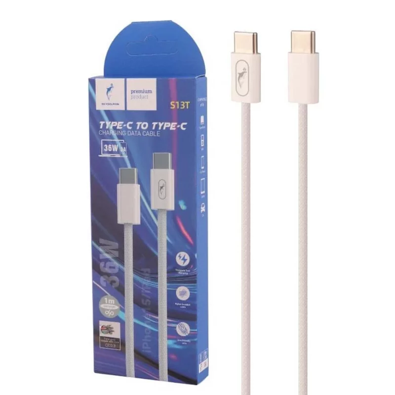 کابل شارژ فست Sky Dolphin Type-C To Type-C مدل S13T - سفید - TCO - تصویر 2