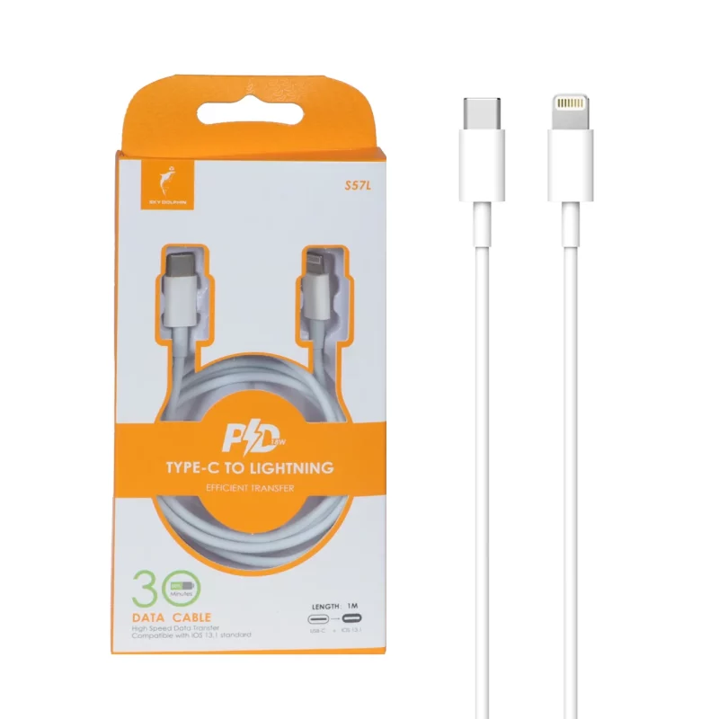 کابل شارژ PD و فست Sky Dolphin Type-C To Lightning مدل S57L 18W - سفید - TCO - تصویر 2