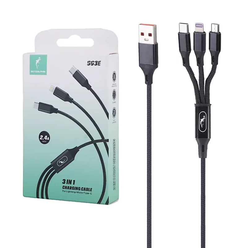 کابل شارژ فست 3 کاره Sky Dolphin مدل S63E - مشکی - TCO - تصویر 2