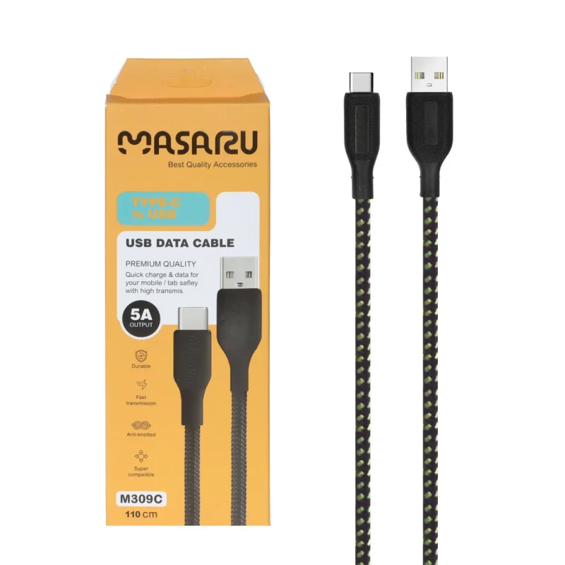 کابل شارژ 1.1 متری فست Masaru Type-C مدل M309C - مشکی سبز - SMO - تصویر 2