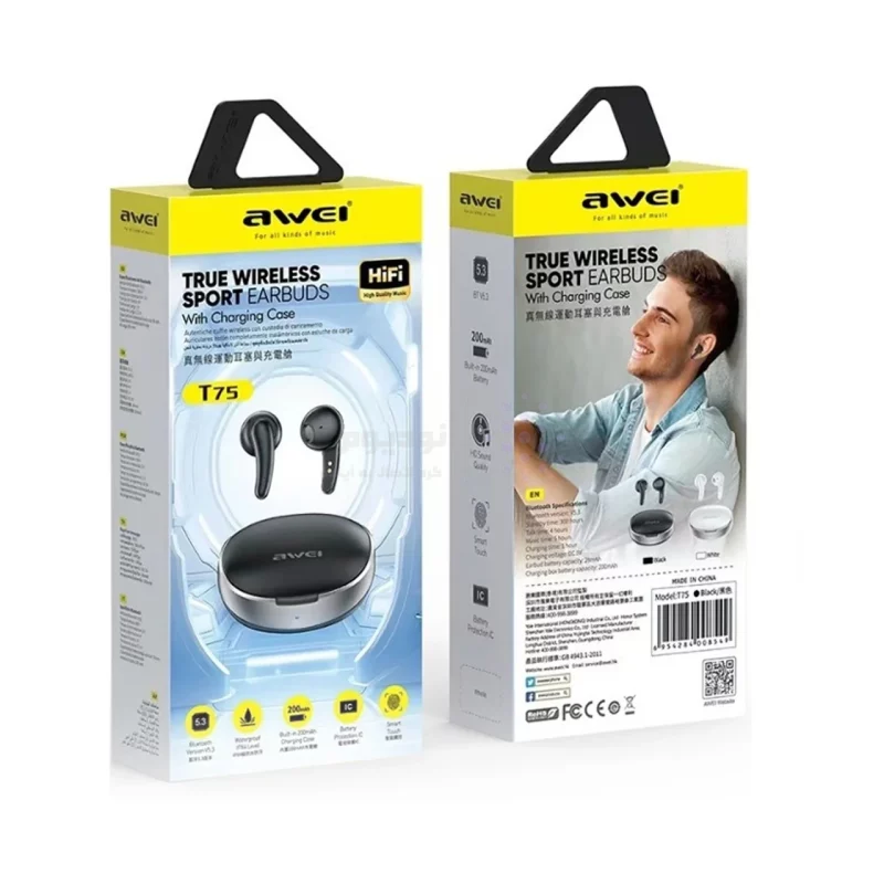 ایرفون بی سیم awei مدل T75 - مشکی - RYL - تصویر 5