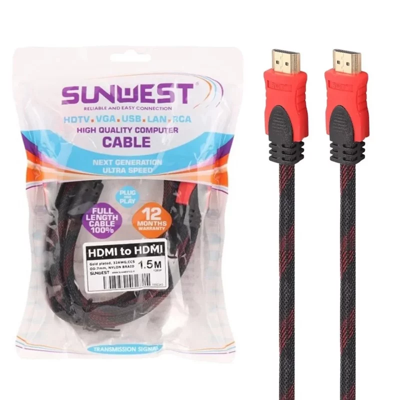 کابل 1.5 متری کنفی SunWest HDMI - مشکی قرمز - TCO - تصویر 2