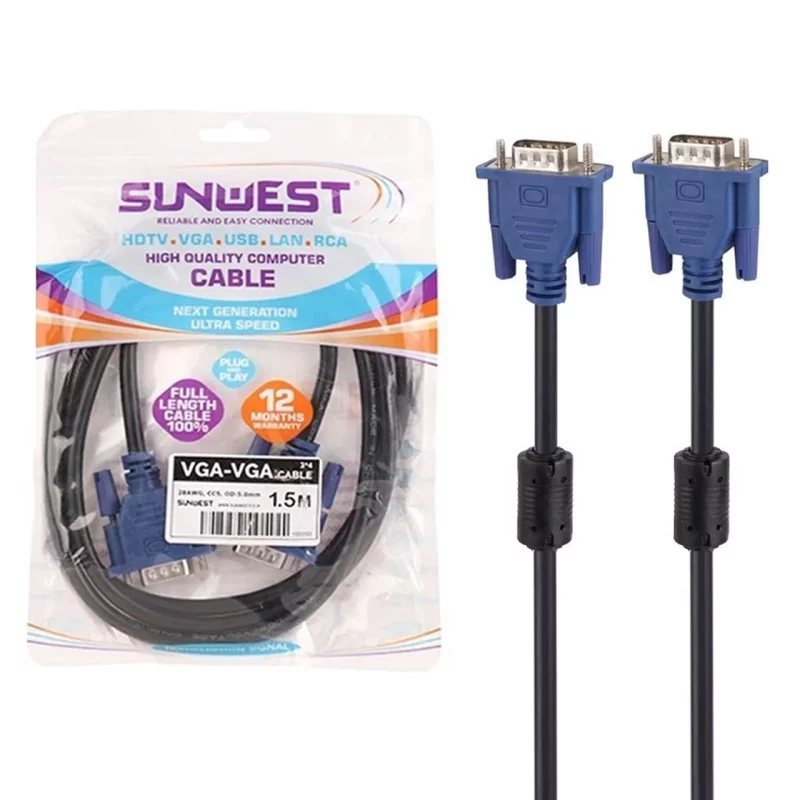 کابل 1.5 متری SunWest VGA - مشکی - TCO - تصویر 2