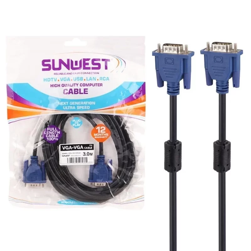 کابل 3 متری SunWest VGA - مشکی - TCO - تصویر 2