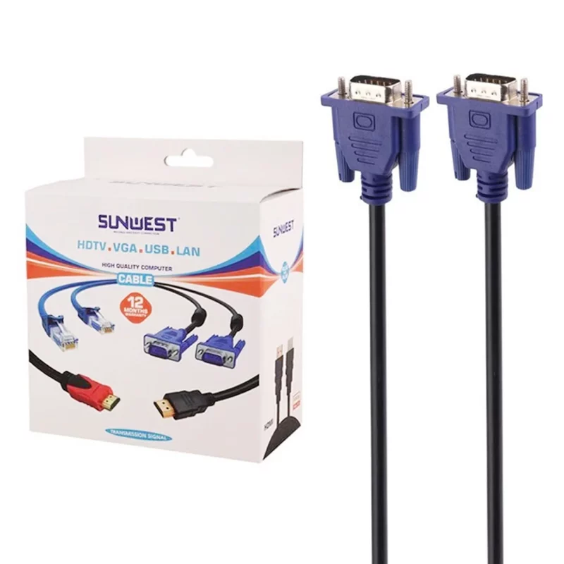 کابل 15 متری SunWest VGA - مشکی - TCO - تصویر 2
