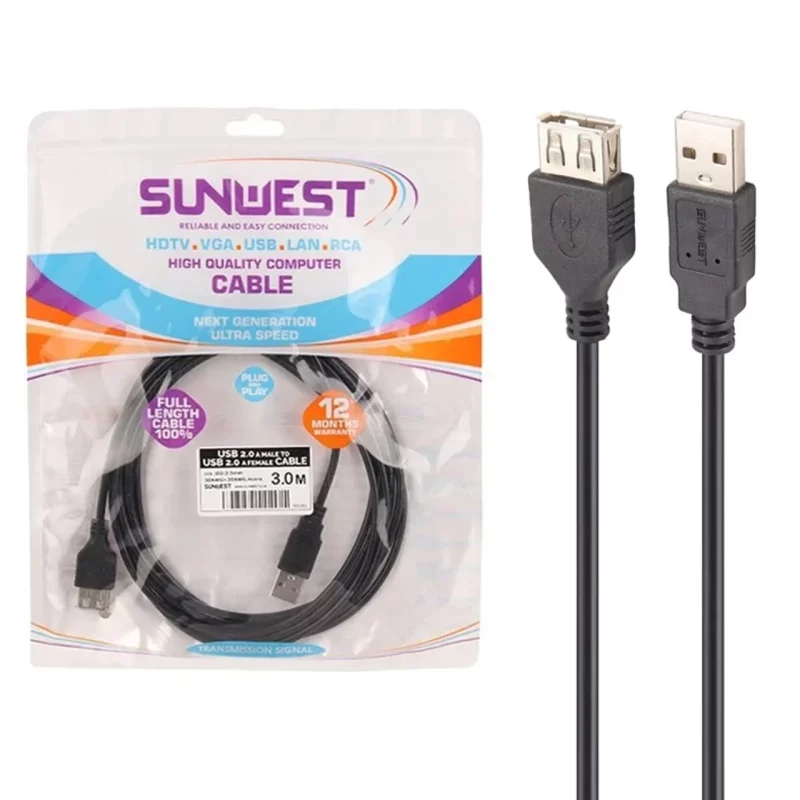 کابل افزایش طول 3 متری SunWest USB2.0 - مشکی - TCO - تصویر 2