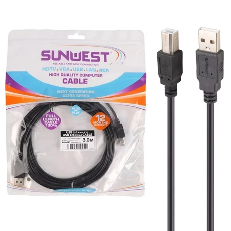 کابل 3 متری پرینتر SunWest - مشکی - TCO - تصویر 2