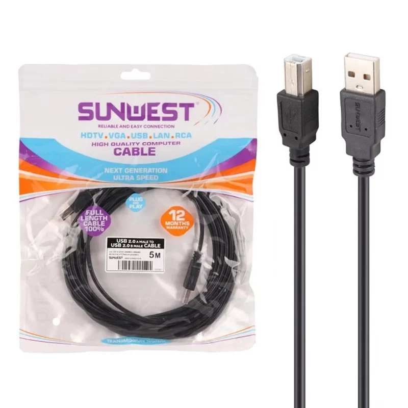 کابل 5 متری پرینتر SunWest - مشکی - TCO - تصویر 2