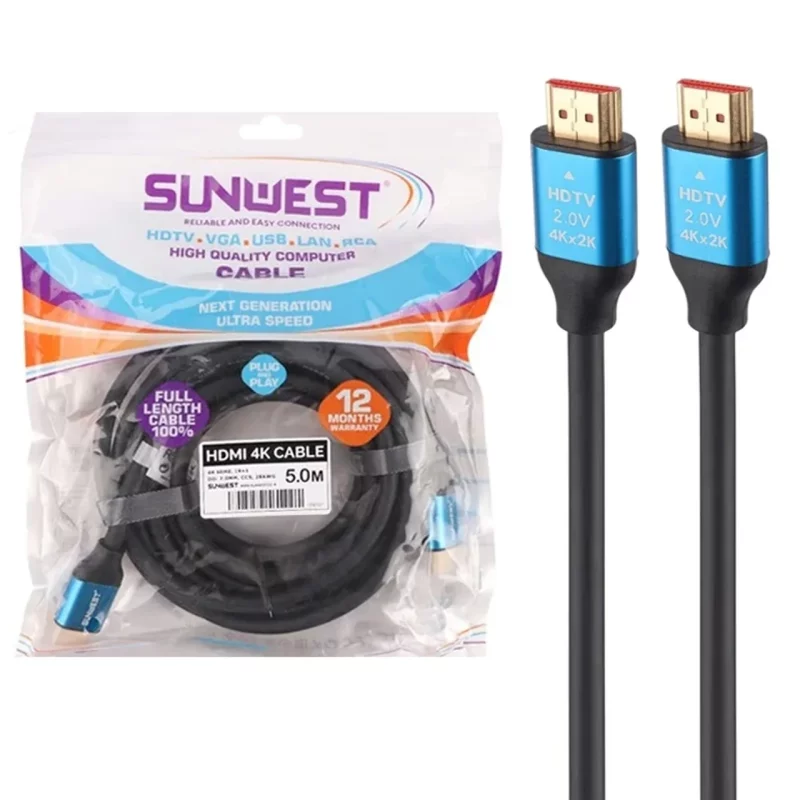 کابل 5 متری SunWest HDMI 2160P - مشکی - TCO - تصویر 2