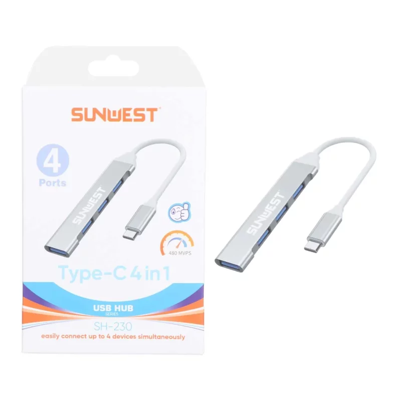 هاب 4 پورت SunWest مدل SH-230 - نقره ای - TCO - تصویر 2