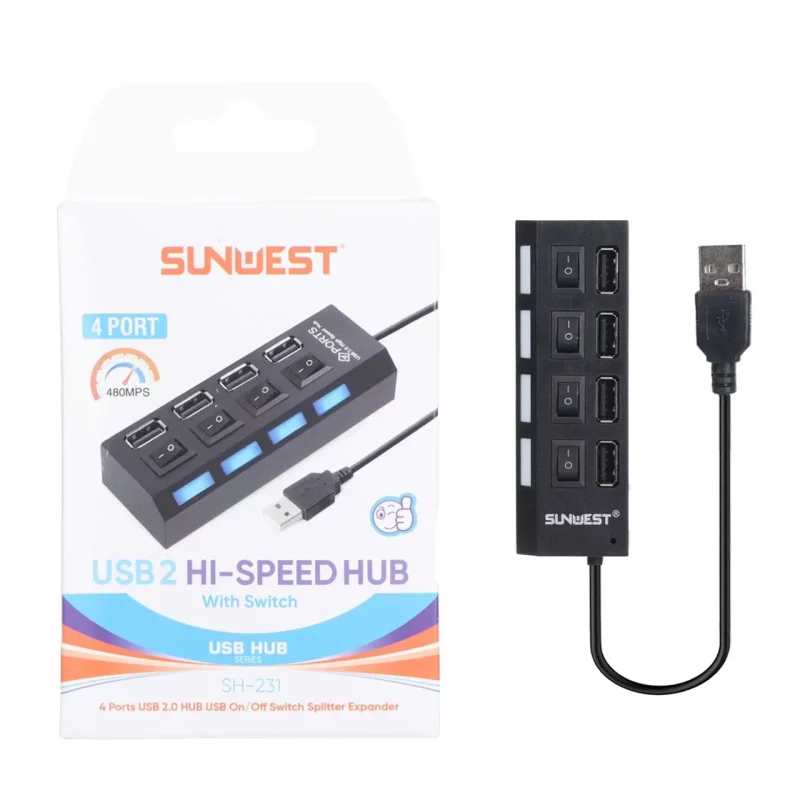 هاب 4 پورت SunWest مدل SH-231 - مشکی - TCO - تصویر 2