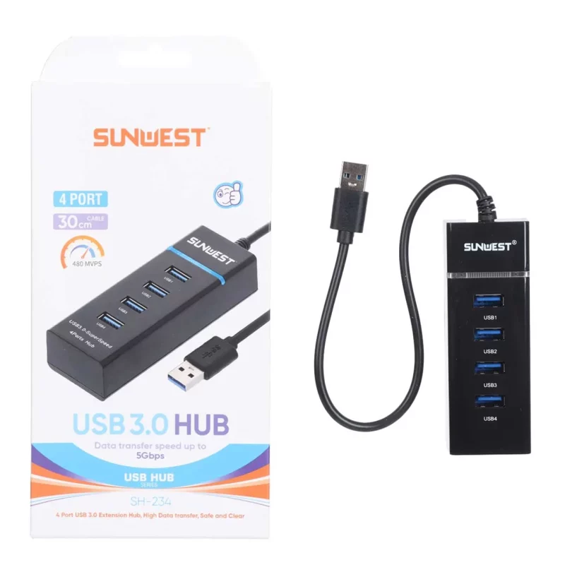 هاب 4 پورت SunWest مدل SH-234 - مشکی - TCO - تصویر 2