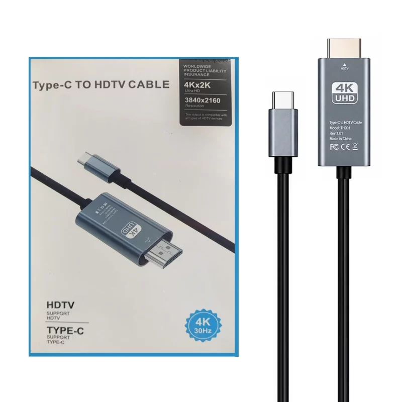 کابل 2 متری Type-C To HDMI 4K - مشکی - RH - تصویر 2