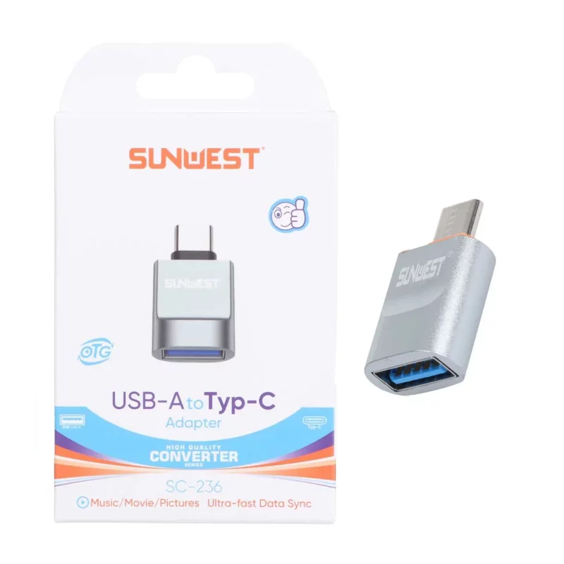 تبدیل SunWest USB To Type-C مدل SC-236 - نقره ای - TCO - تصویر 2