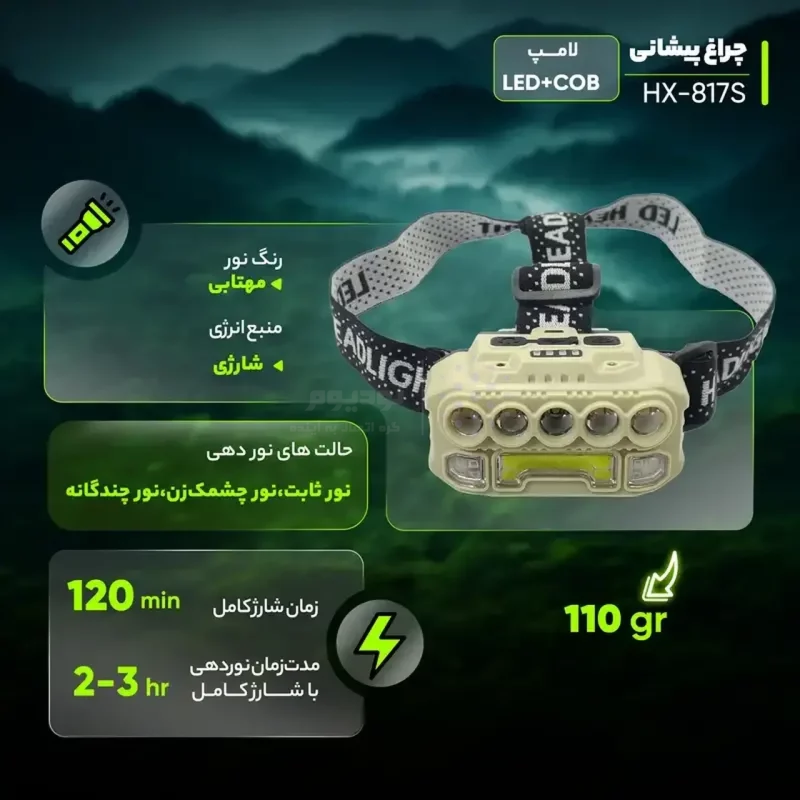 چراغ قوه پیشانی مدل HX-817S - خاکی - ALP - تصویر 12
